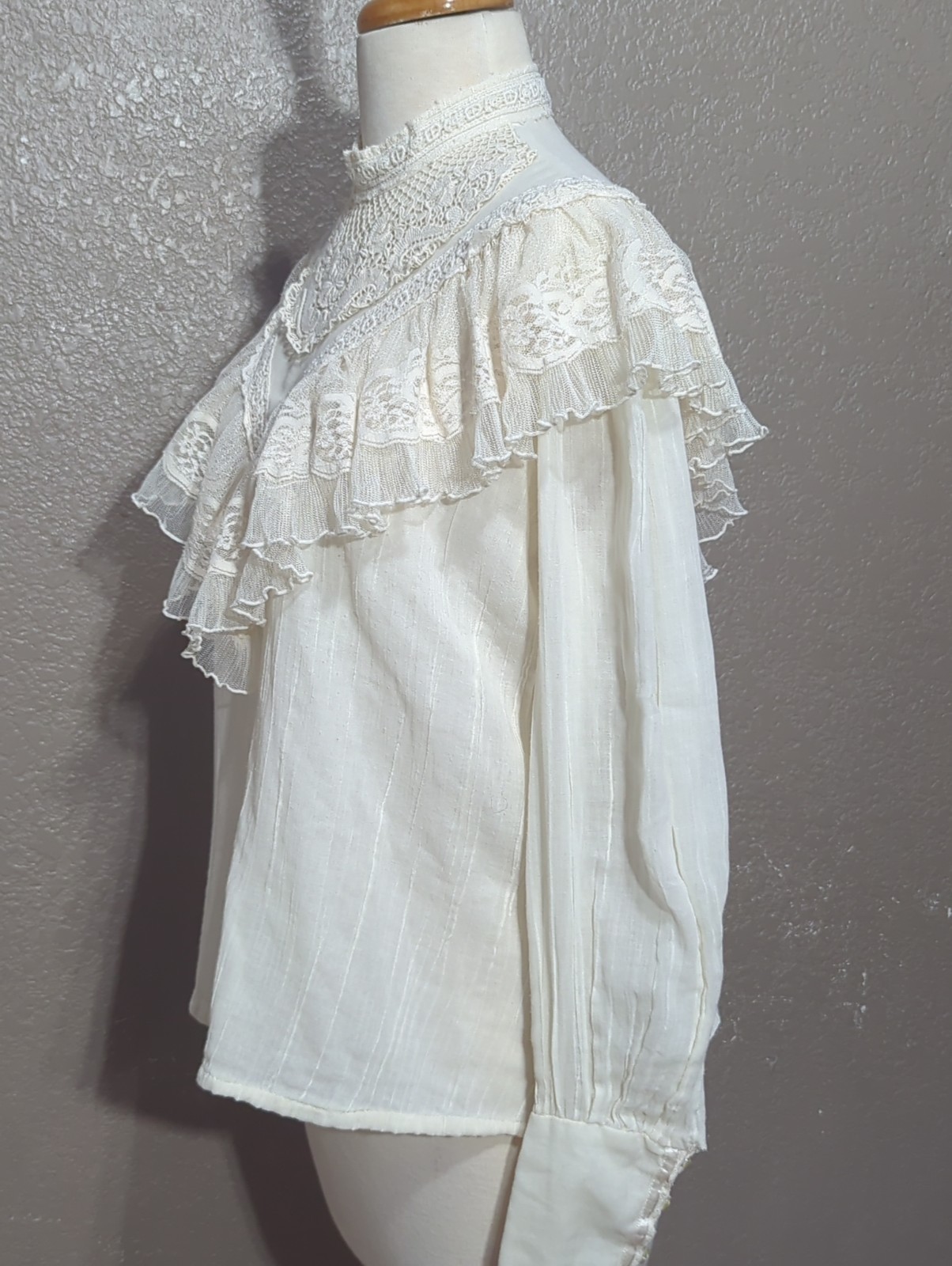 Vtg 70s Gunne Sax Victorian Ruffle Lace Long Sleeve Blouse Edwardian Bridgerton