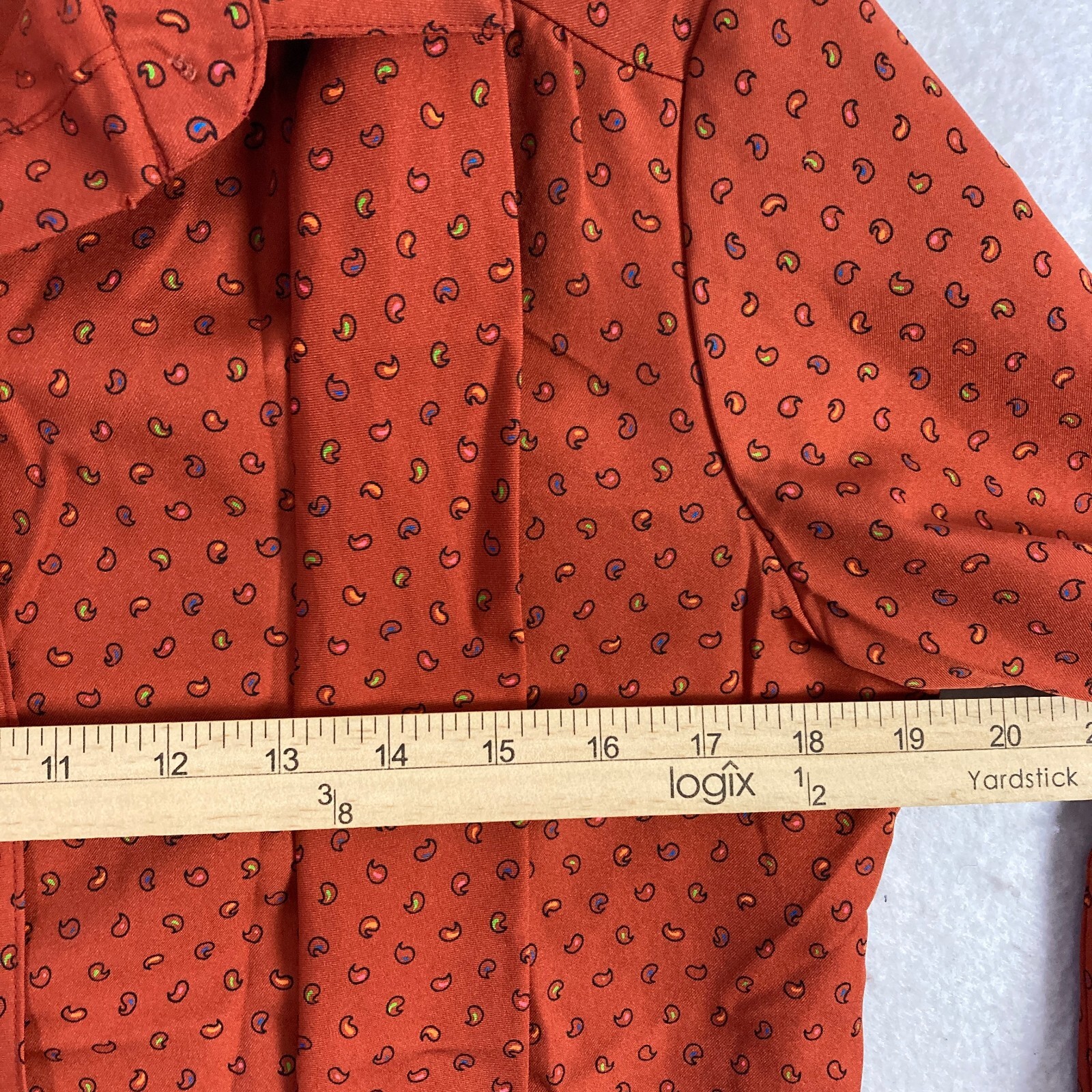 VTG Paisley Blouse 70s Lady Arrow Pussy Bow Burnt Orange Size 10 Boho Fun M