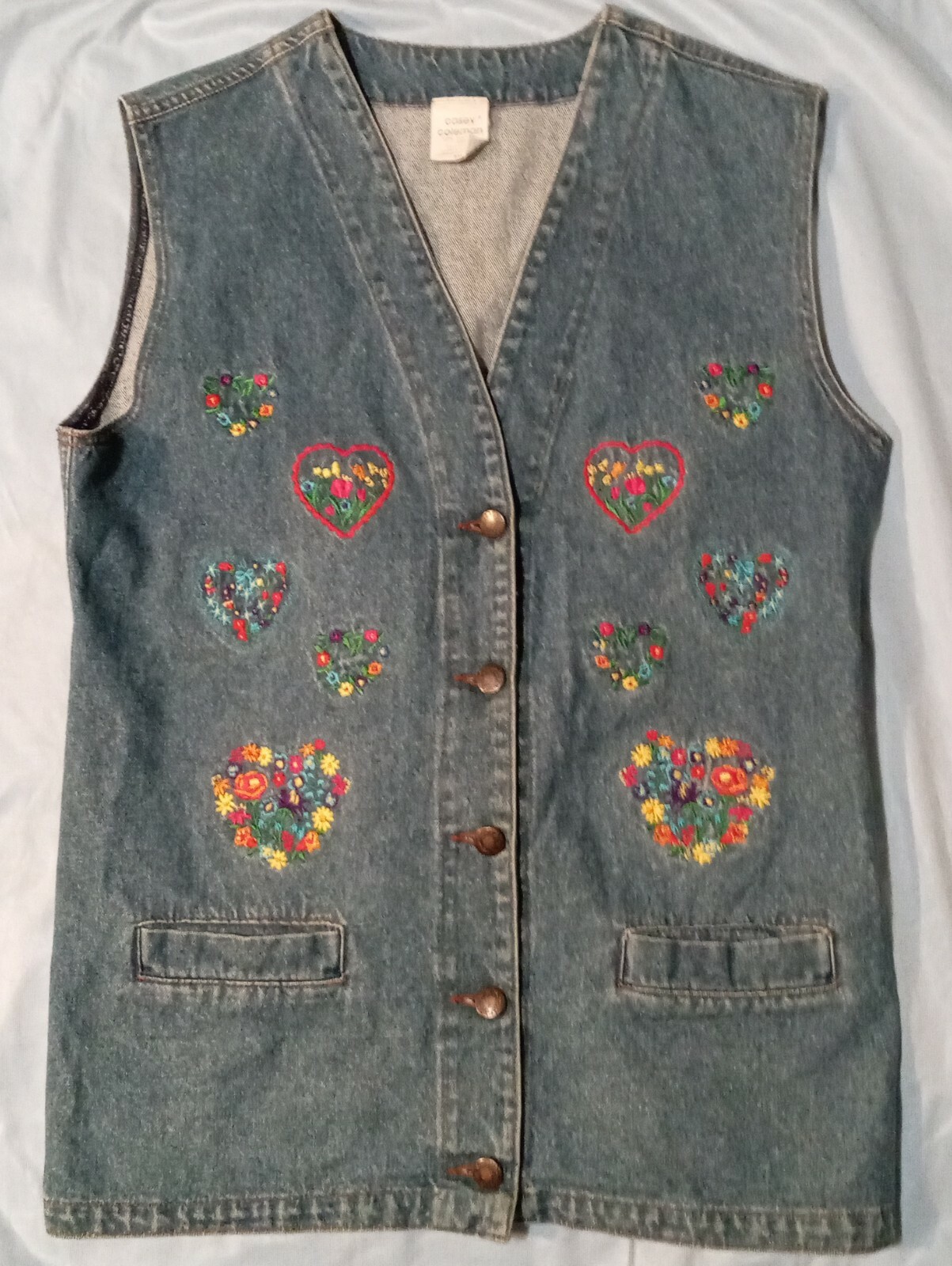 Vintage Denim Vest Casey Coleman 80’s Flower hearts