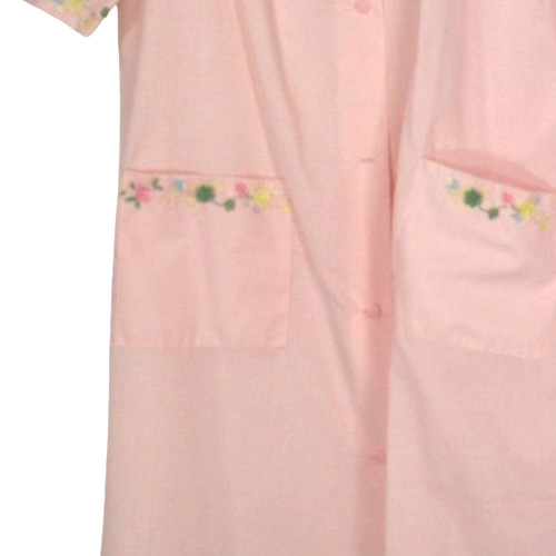 VTG SEARS Pink TWILL Button-Up FLORAL TRIM Lounge ROBE/NIGHTGOWN SET Sz 32/34