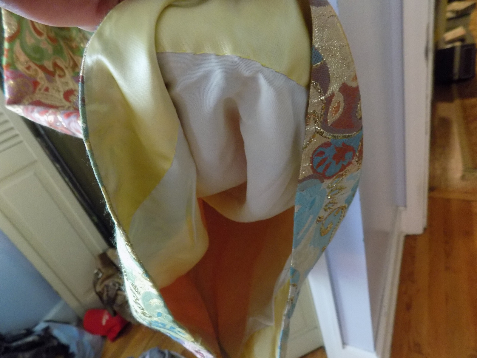Vtg FAB 60s Joseph Magnin Metallic Tapestry Gold Pink Green Disco Maxi Jumpsuit