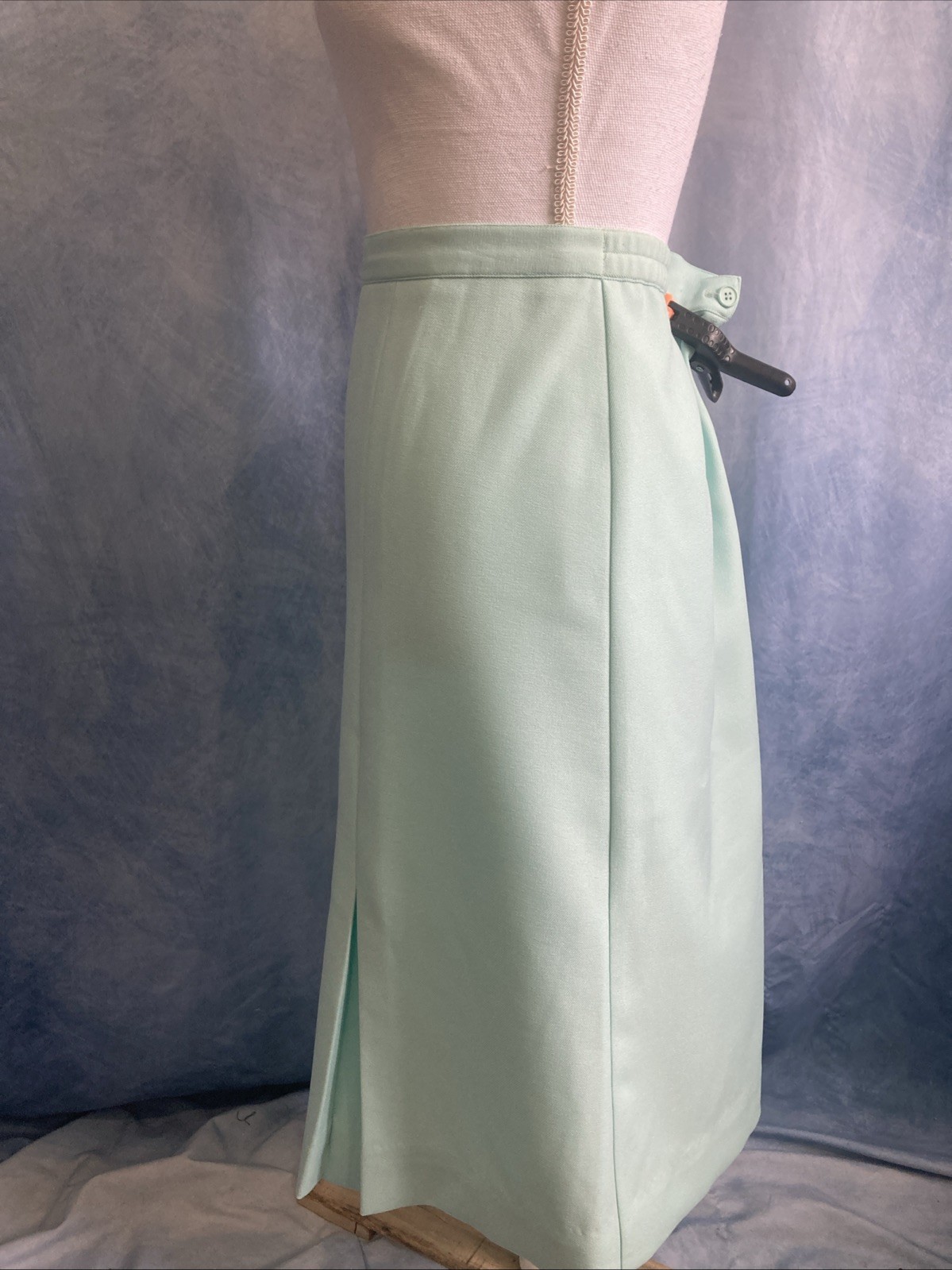 Vtg 80s Haberdashery by Personal Mint Green Pleated Midi Skirt Elastic Waist 12
