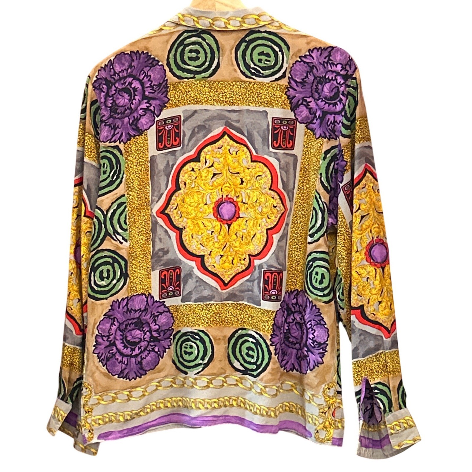 Vintage 90s Maximalist Button Up Blouse Baroque Luxury France Dopamine Dressing