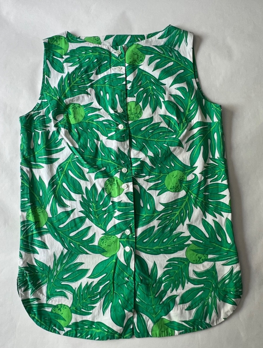 VTG 60’s Ruth Clarage Green Palm Leaves Lime Print Tunic Resort Sleeveless Top M