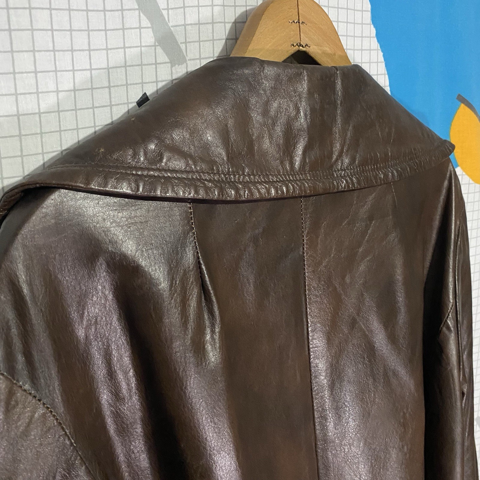 Vintage 60s Hide Leather Trench Coat Belt Wrap Open Wide Spread Lapel Altman