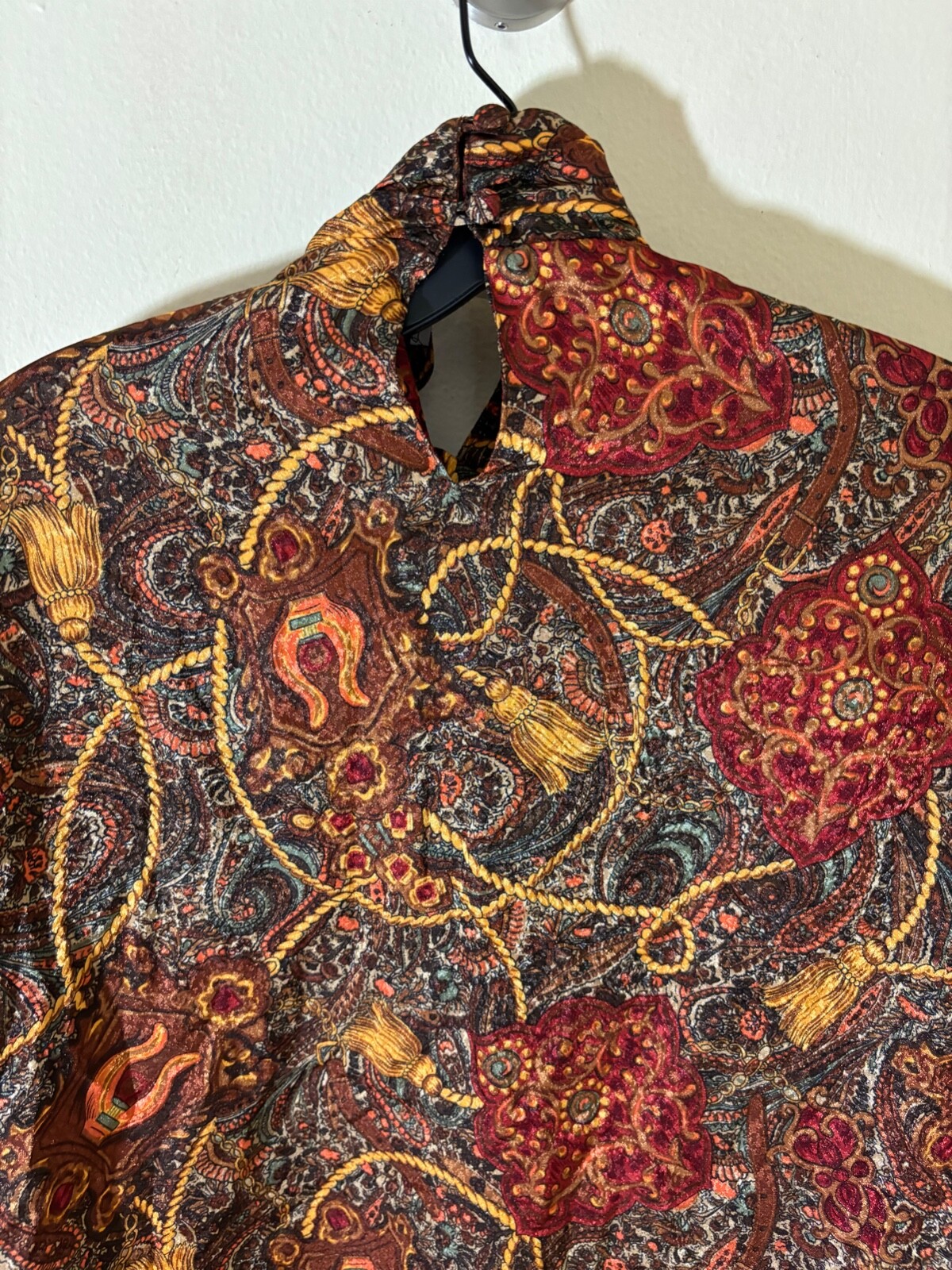 Vtg 80s NOTATIONS BAROQUE Print SECRETARY CAREER Puff Sleeve ACADEMIA Blouse 8 M