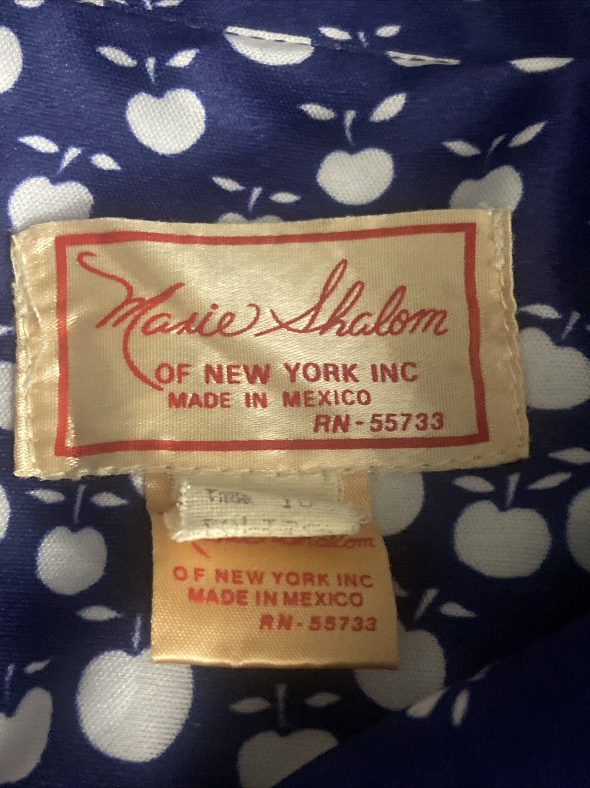 Vtg 70s Marie Shalom NY 3pc Set Apple Print Navy Top & Skirt 10 Geek Rockabilly