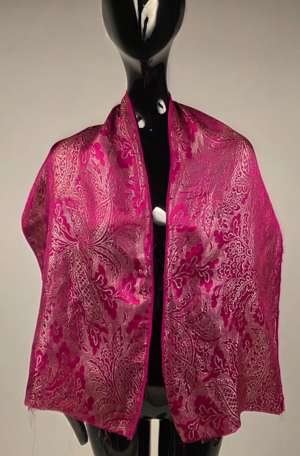 ANTIQUE 1920’S PINK METALLIC GOLD LAME SILK SHAWL FOR DRESS
