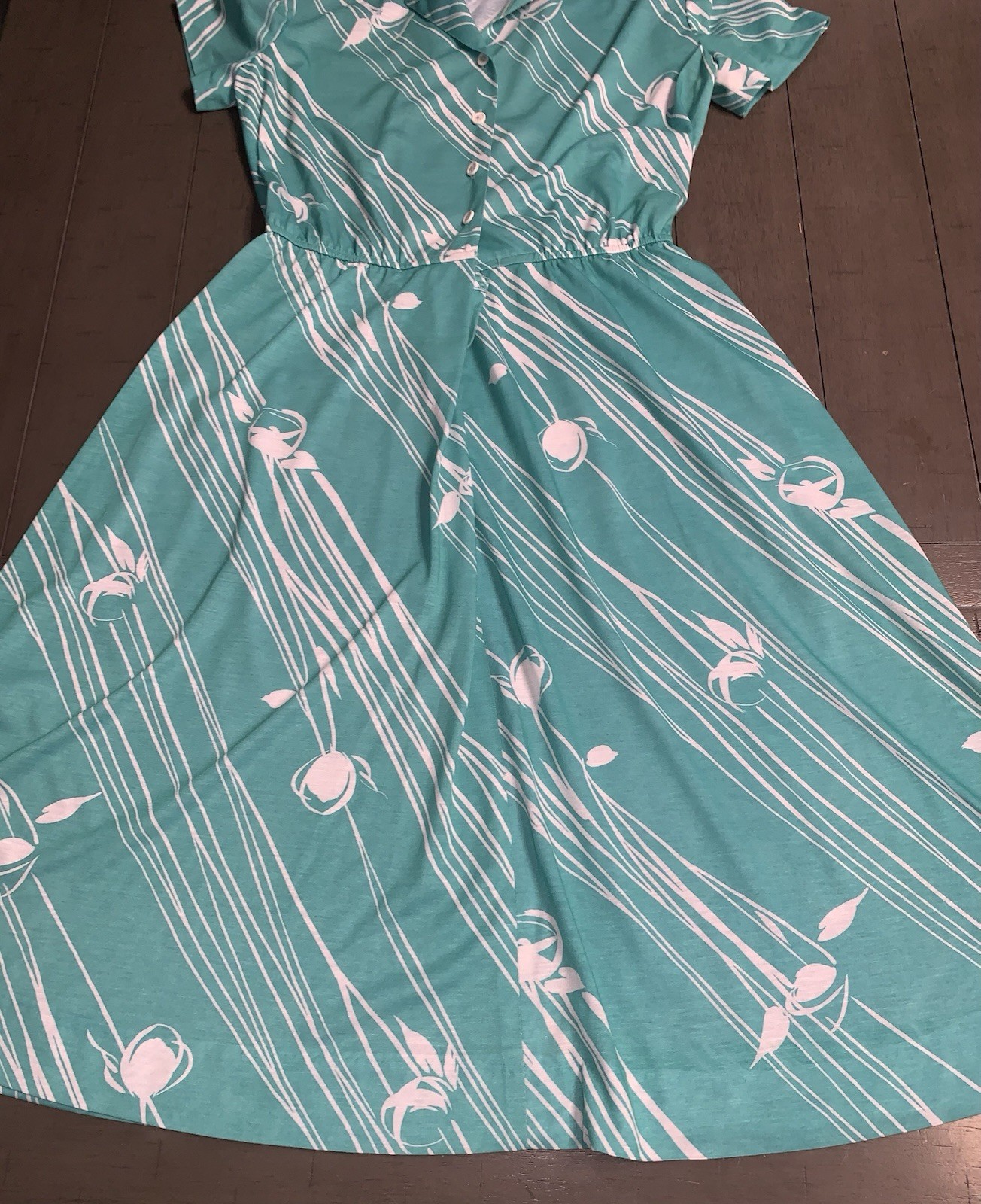 A7 VTG 80s R&K ORIGINALS TROPICAL FLORAL AQUA/WHITE SHIRT DRESS 7/8 ROCKABILLY
