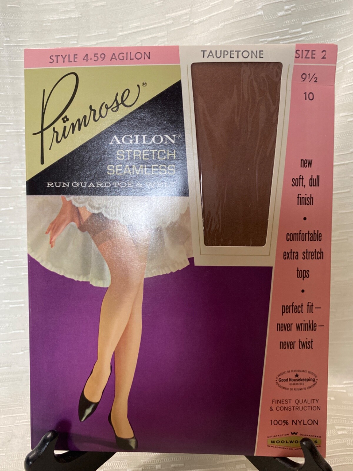 PRIMROSE STYLE 4-59 AGILON 100% NYLON SEAMLES STOCKINGS SIZE 2 TAUPETONE