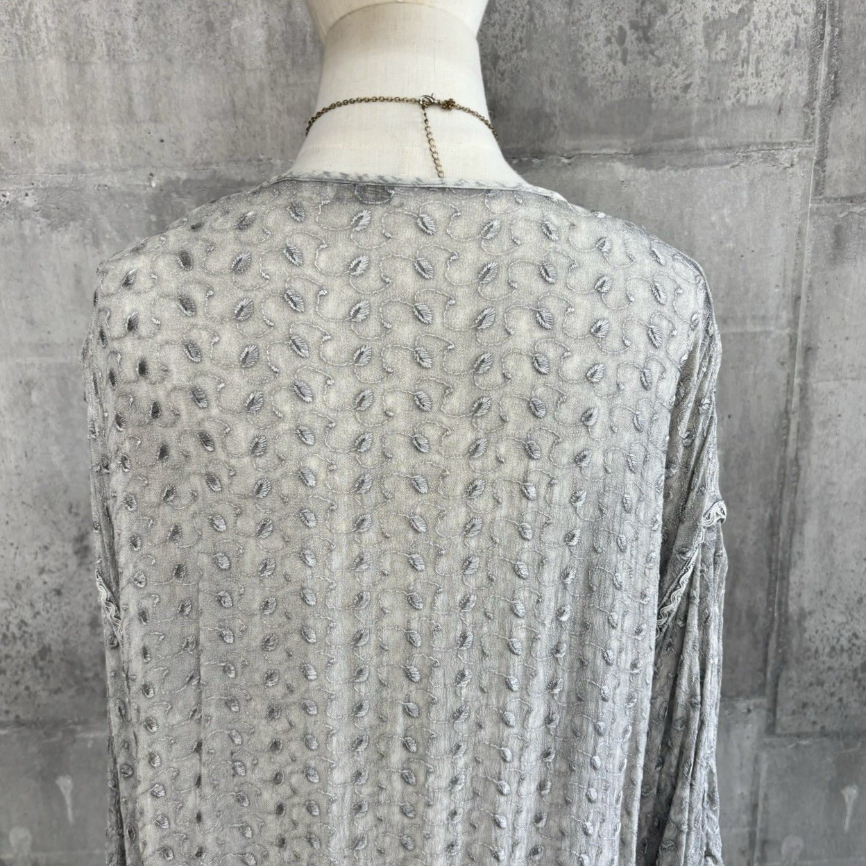 Vintage Silver Gray Boho Tunic Top Textured Long Sleeve Hippie Fairy Grunge
