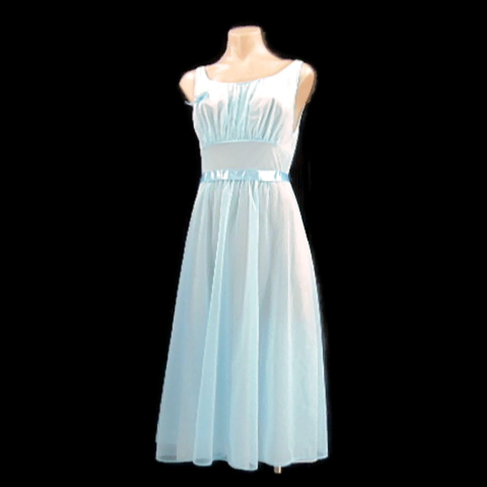 Vanity Fair Vintage 50s Blue Nightgown Size 32 Ribbon Trim Double Nylon Lace