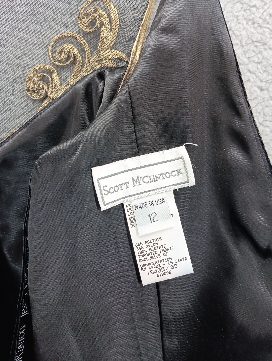Vtg Scott McClintock Womens Black Velvet Gold Trim 80s Mini Cocktail Dress Sz 12