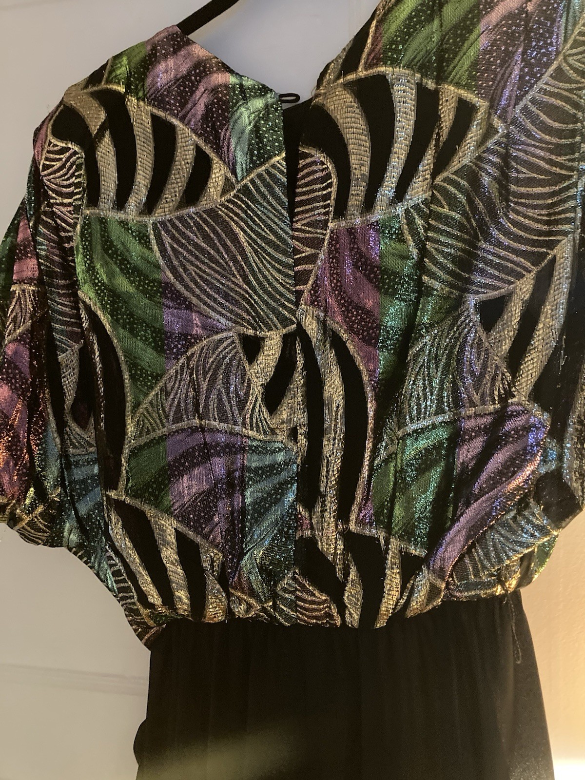 Vintage 80s Disco Glam Black Sheer Rayon Metallic Cocktail Party 11/12