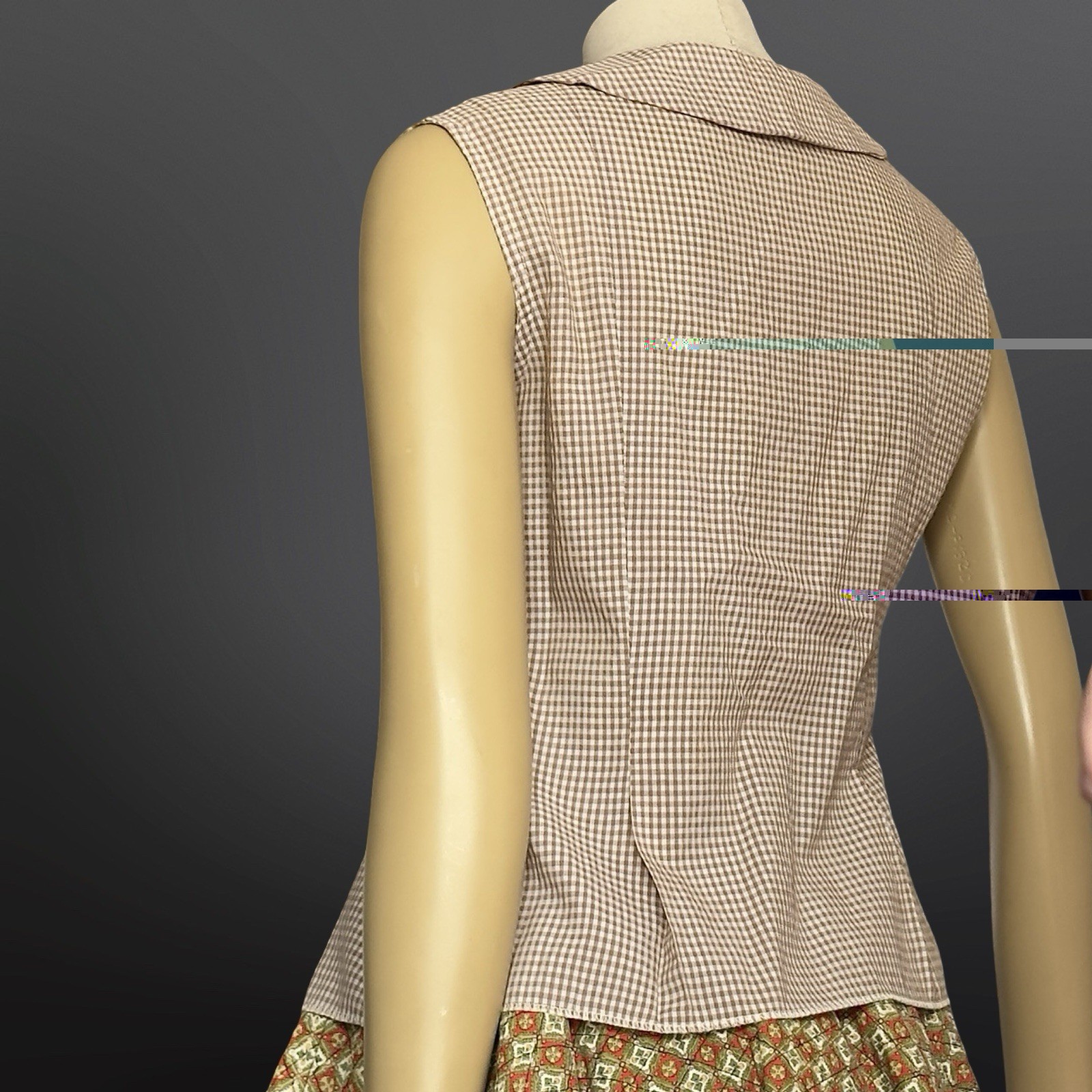 1950s Gingham Sleeveless Blouse Peter Pan Collar Vintage Movie Sony Studios