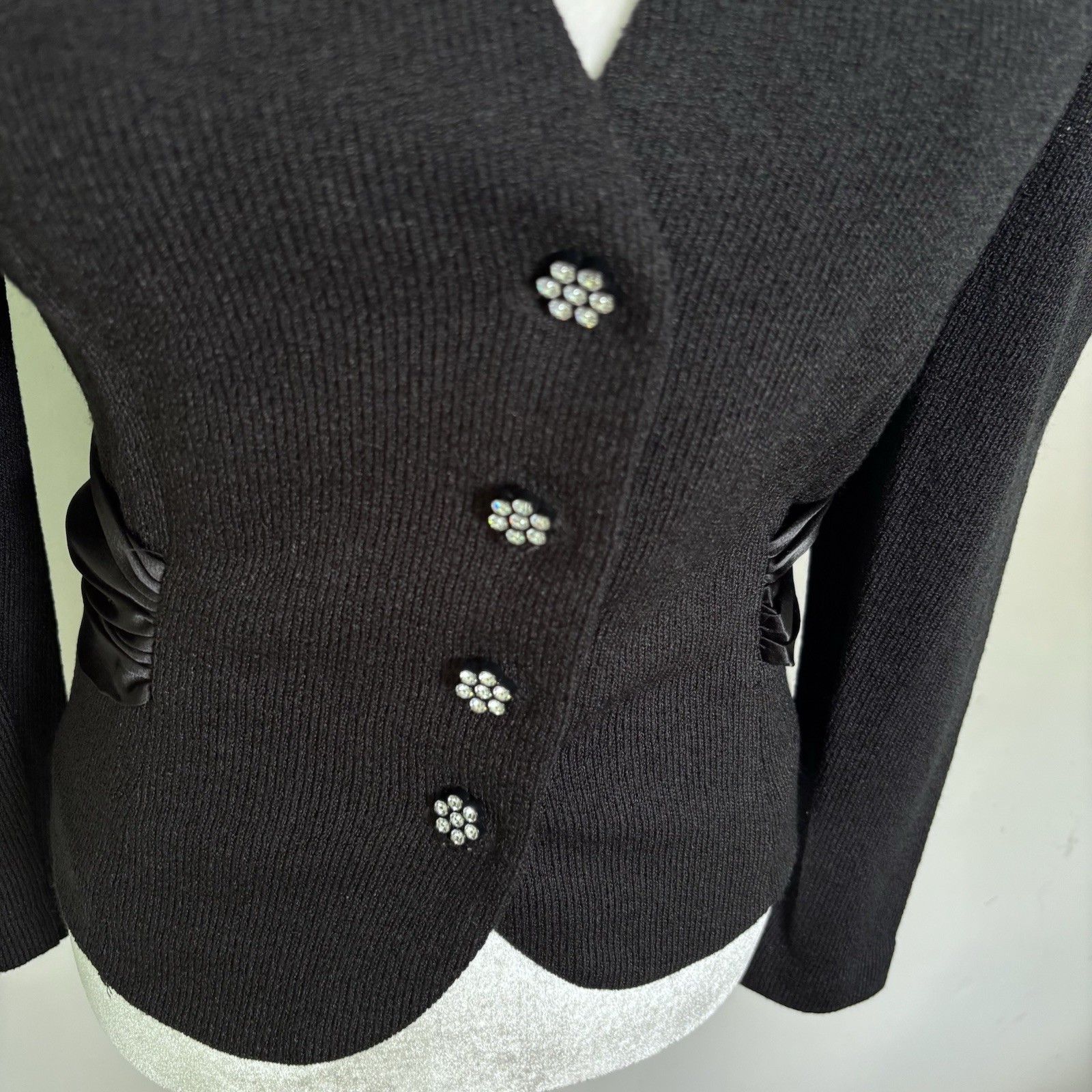 VTG Special Occasions Anthony Sicari Black Knit Blazer-Lace Puff Sleeves-Bow-8