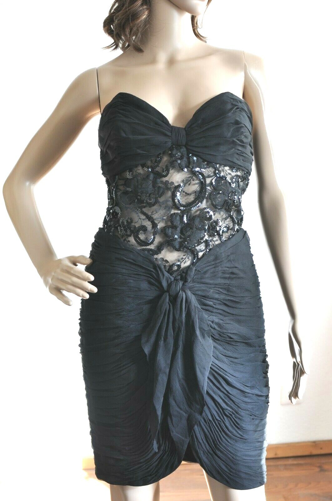 Bellville Sassoon Mullany Evening Party Cocktail Dress Silk Lace Vintage 90s 38