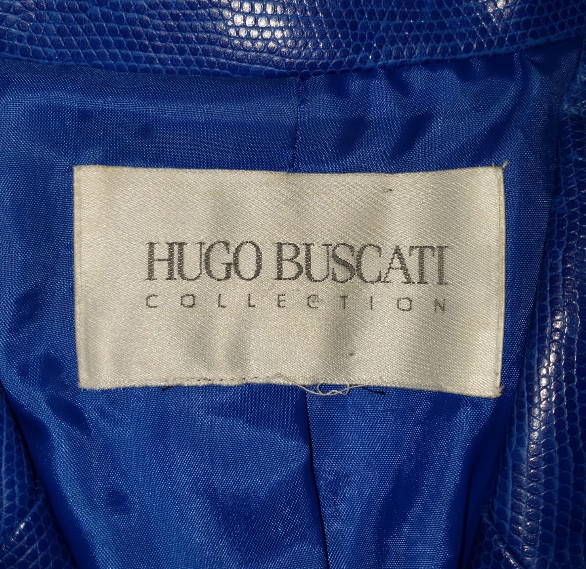 Vintage 90s Hugo Buscati Collection Blue Shiny Blazer Womens Jacket Polyurethane
