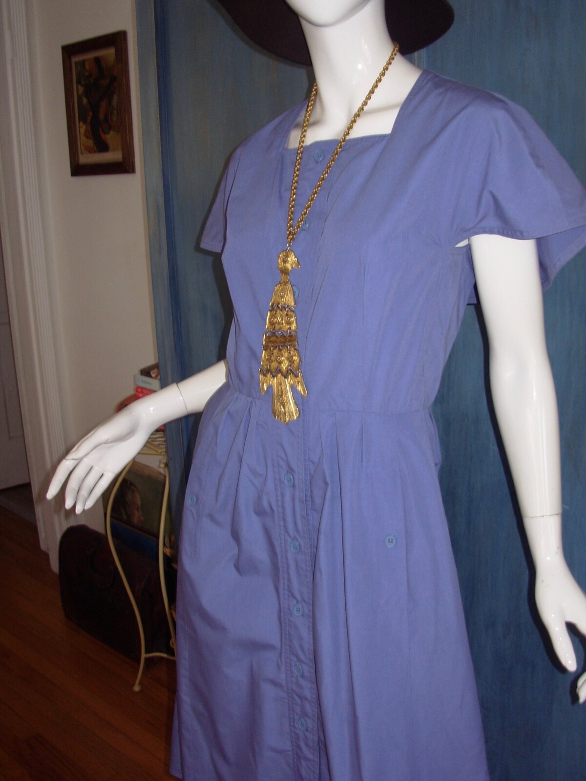 Vtg 70s 80s does 50s ST GILLIAN Dress M Cotton FIT FLARE Picnic CAPE PINUP Shirt