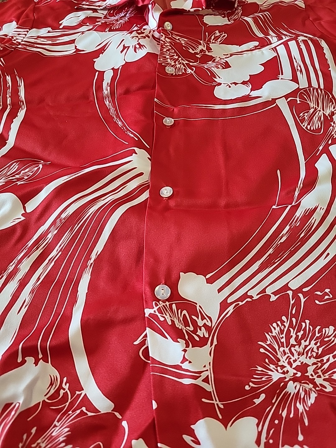 Nani of Hawaii Dress Red Hawaiian Floral Honeymoon Set w His shirt Vtg READ!!