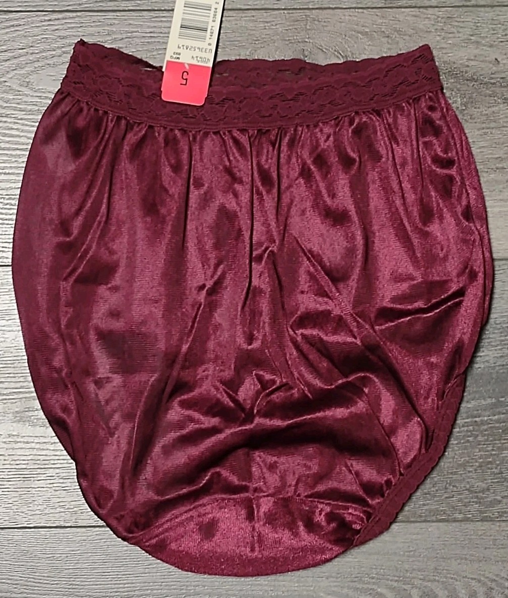 Vtg NWT Maidenform Wise Buys Silky Granny Panty Burgundy Size 5 Style 40614