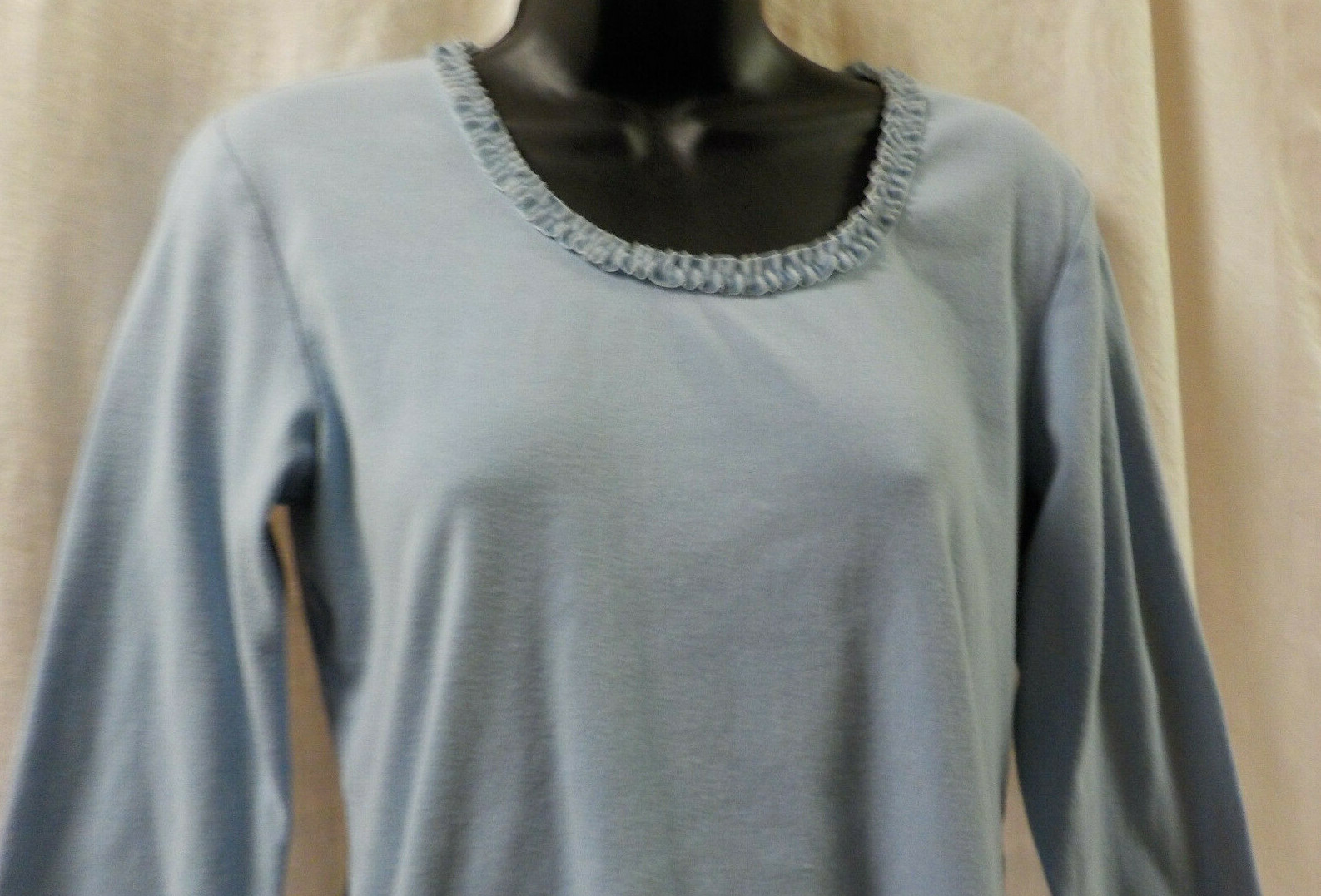 CRAZY HORSE Liz Claiborne Vintage 90’s Knit Top Size L Blue Cotton Ruffle Scoop