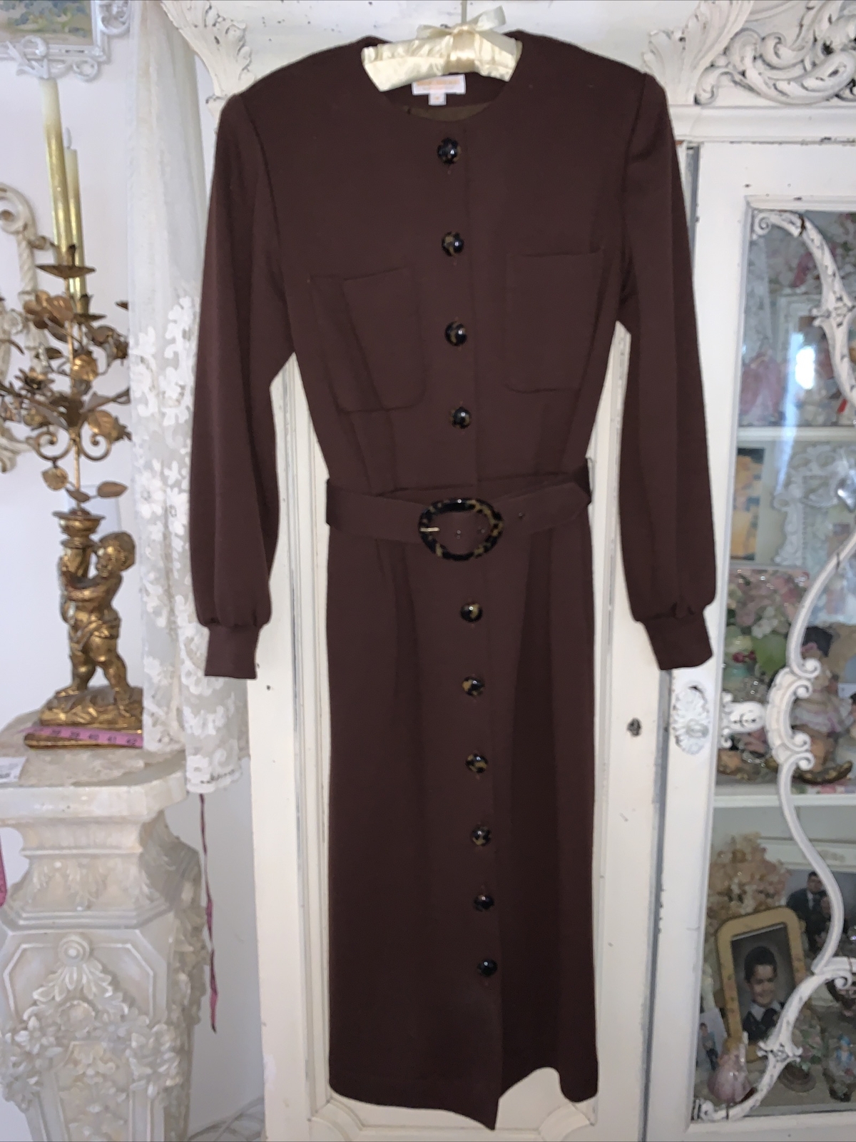 VTG Brooks Brothers Size 4 Virgin Wool Dress Brown Career Pockets Lined Belted
