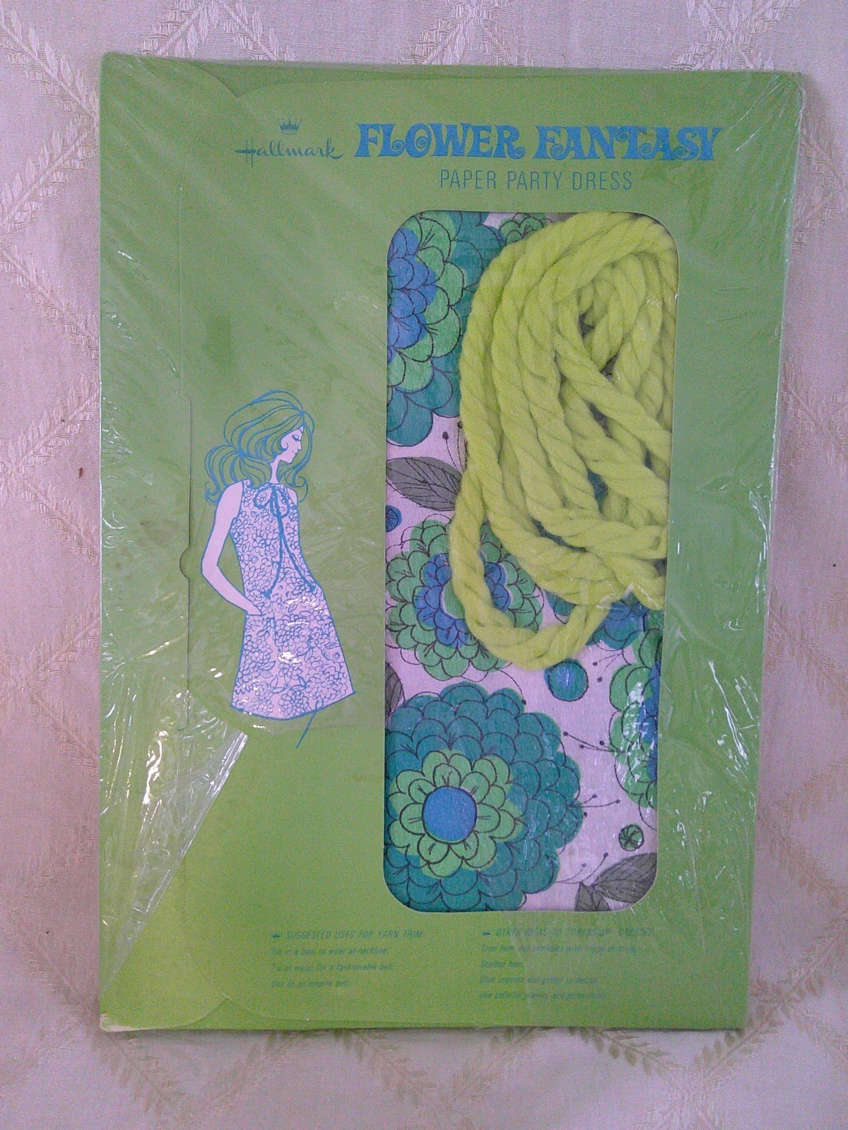 NOS Vtg 60’s MOD Pop Art Flower Power A-Line PAPER DRESS Hallmark L Mint in BOX