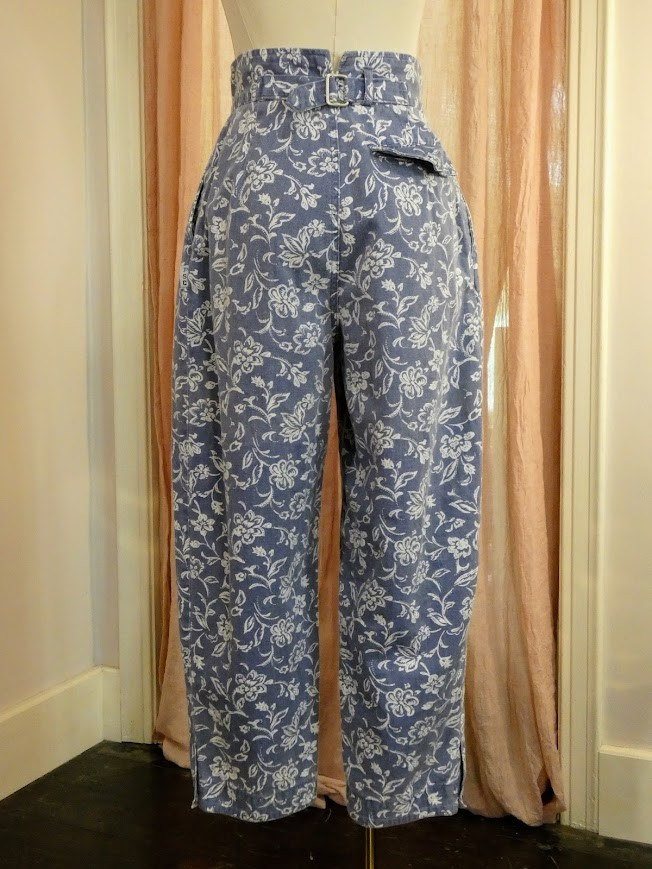 Vintage 80s Paris Sport Club High Waisted Floral Parachute Pants Chambray XS