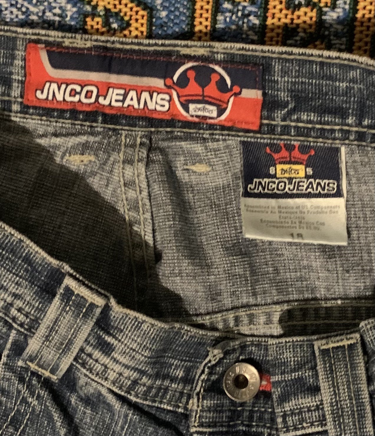 Vintage JNCO Embroidered Flame Fire Jeans 29×30 Baggy Wide Womens Size 18 Y2K