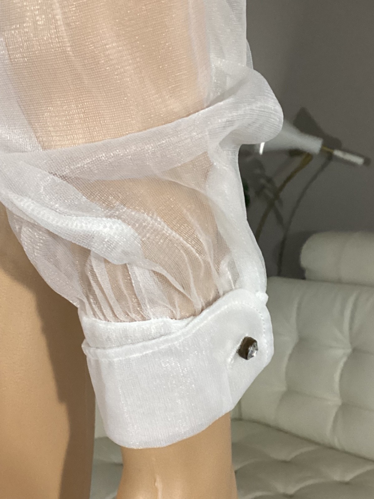 Vintage 1970’s White Sheer Nylon Prairie Farmhouse Victorian Revival BLOUSE
