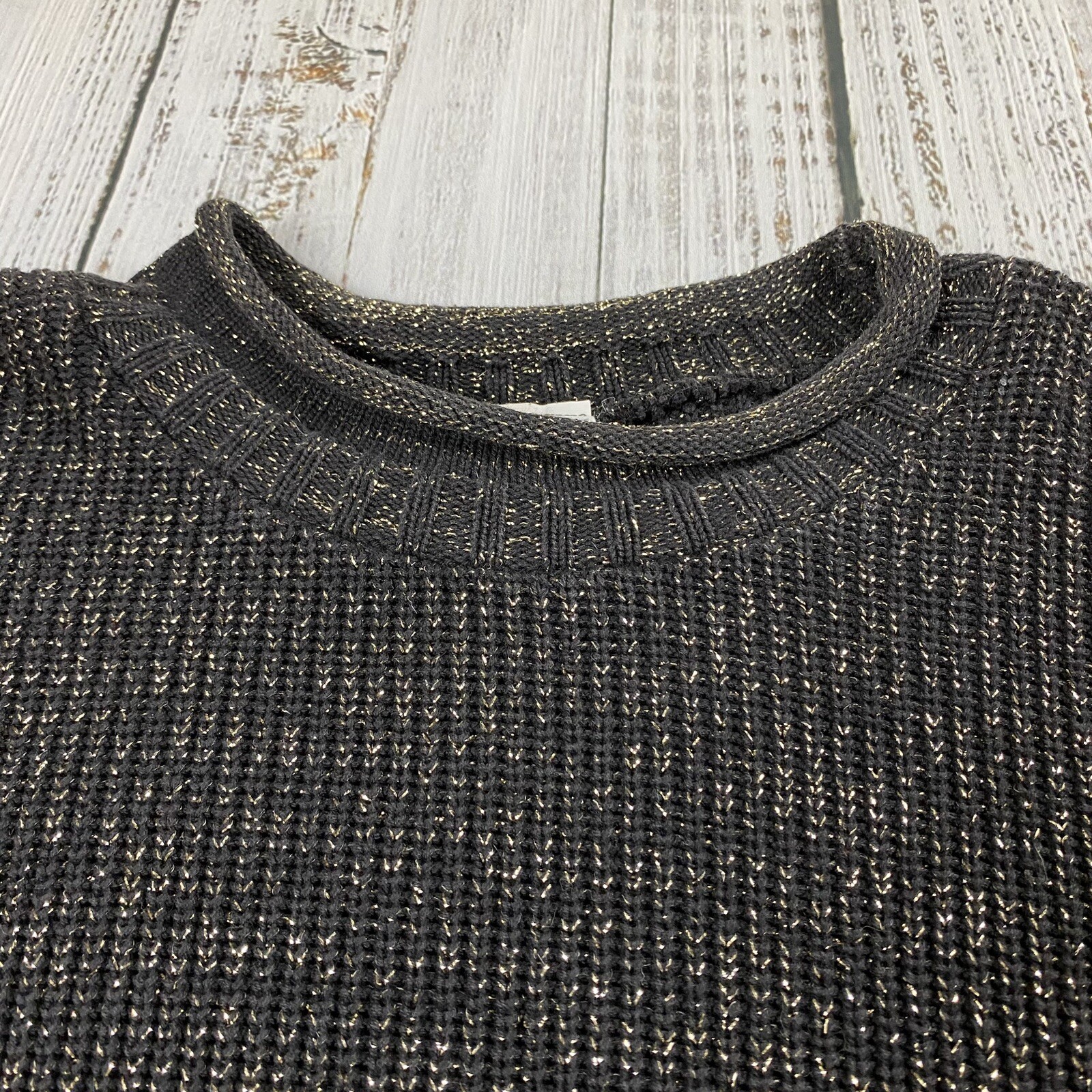 VTG 70S TAMI SPORTSWEAR METALLIC GOLD THREAD DISCO ROLL NECK USA SWEATER OSFA