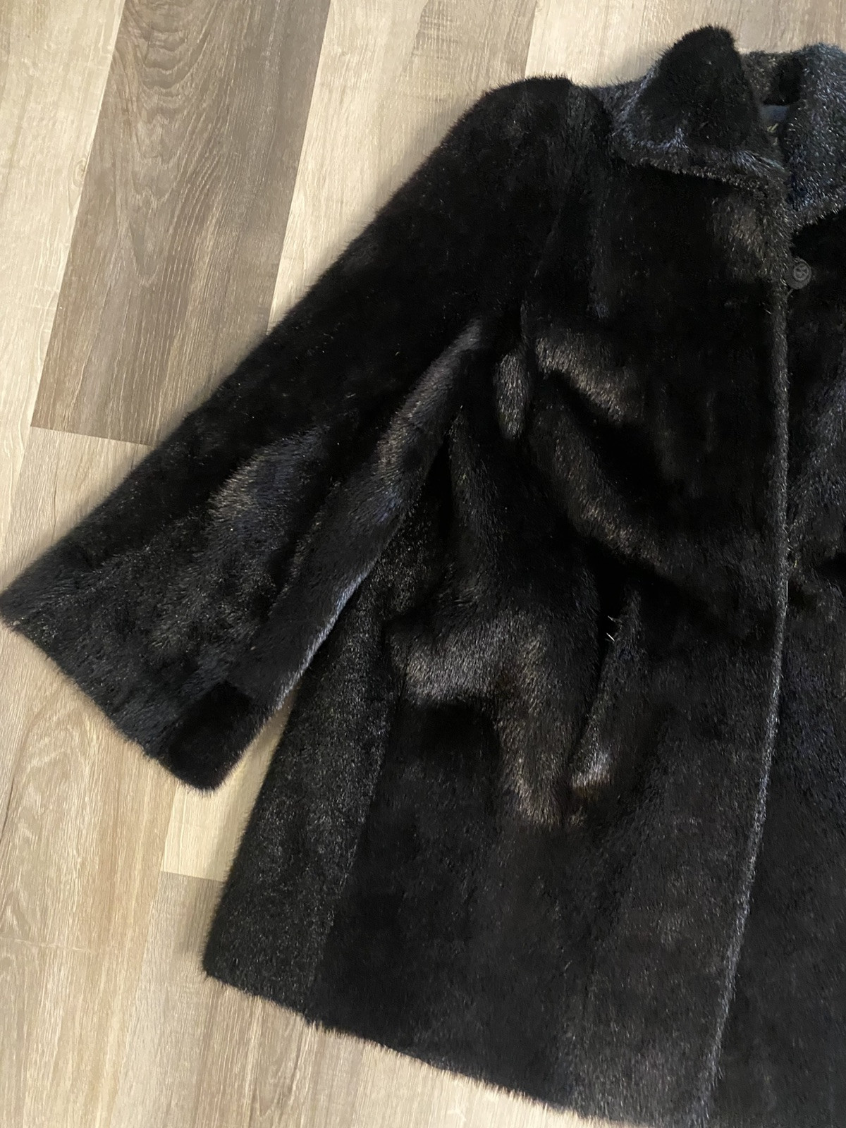 Vintage 40s Black Genuine Fur Coat Long Sleeve Mobwife Old Hollywood Excellent