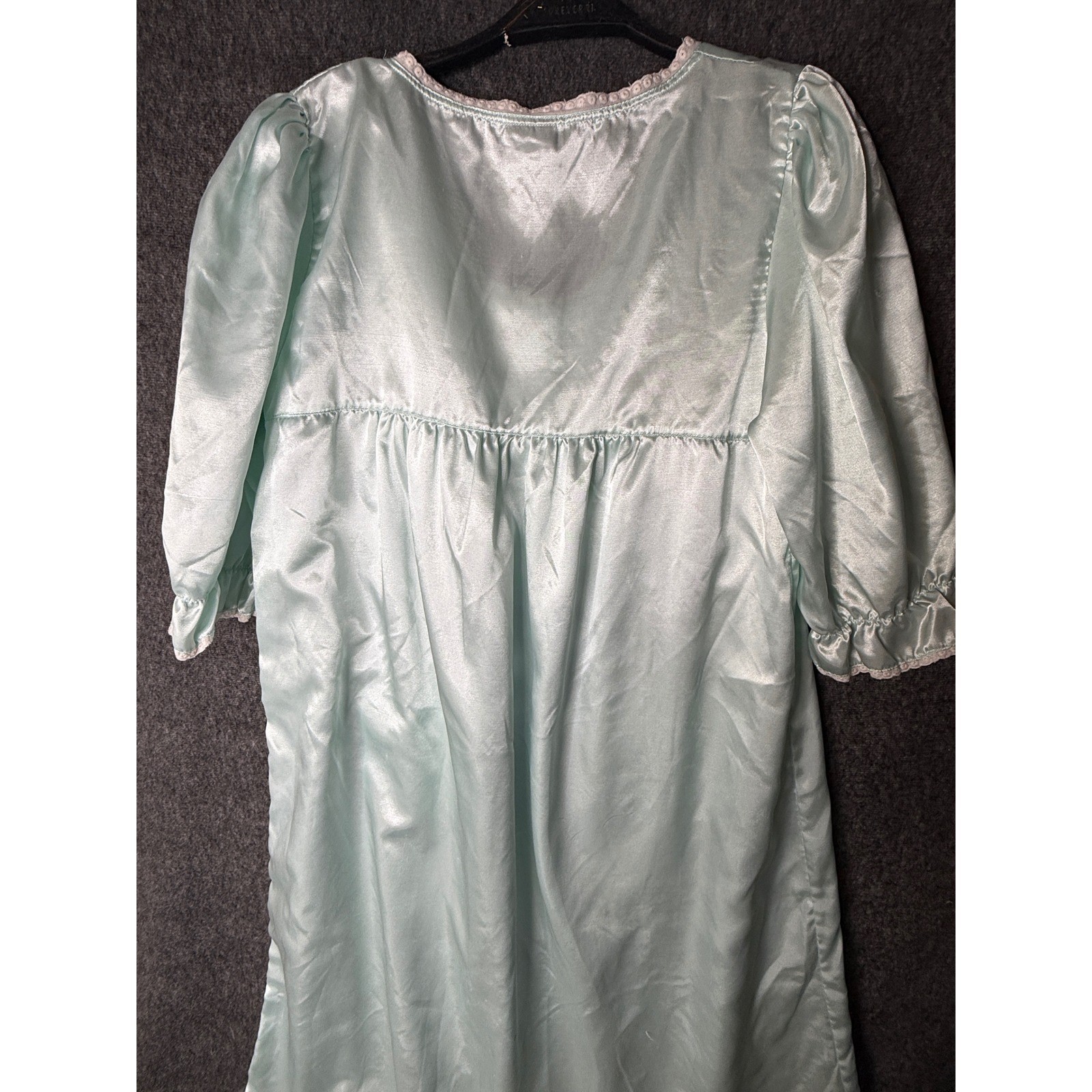 Sedu Vintage Mint Green Satin Eyelet Lace Nightgown Ruffle Hem Womens Medium