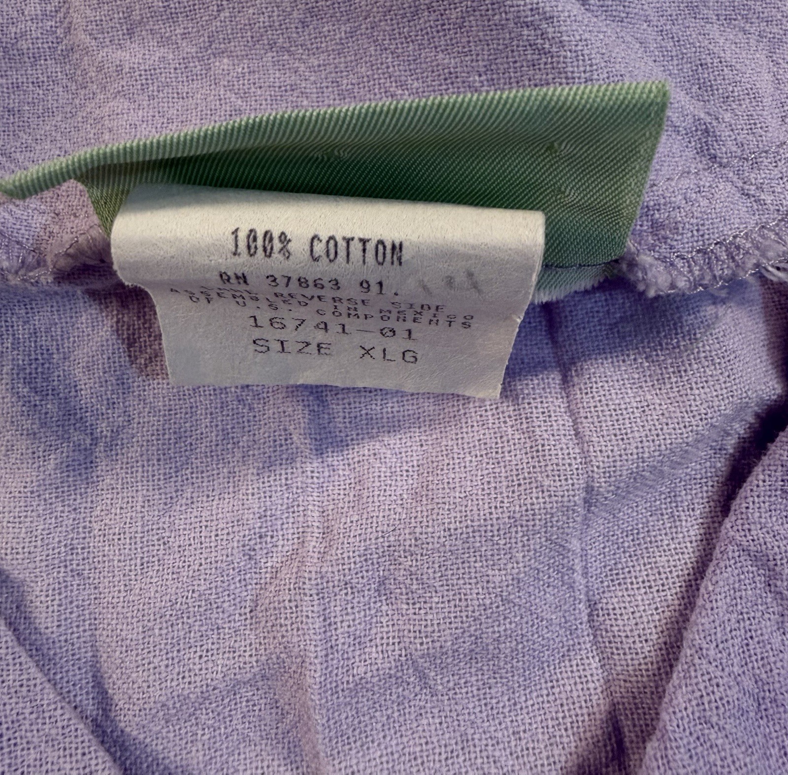 Vintage 220 Hickory Purple Lilac Button Front Blouse XLG Butterfly Pocket Cotton