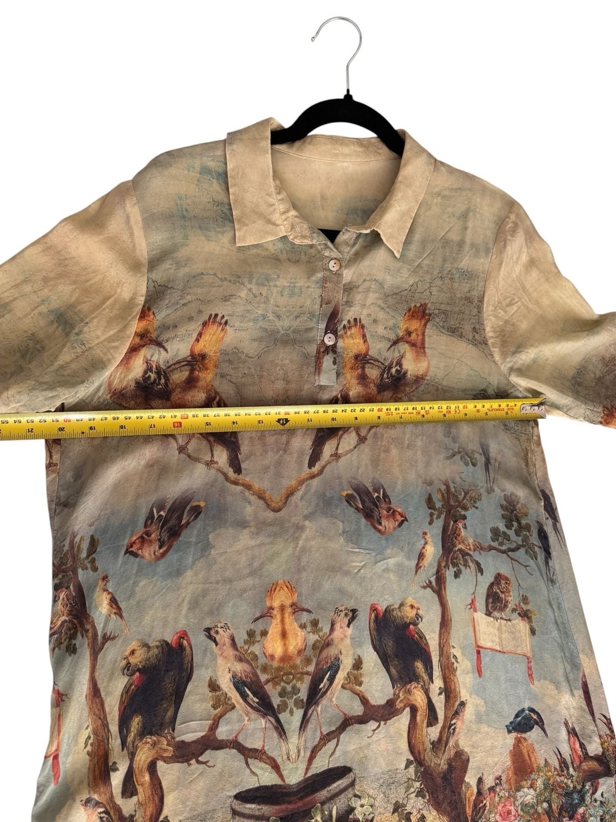 Vintage Girard Silk Renaissance Art Birds and Floral Print Tunic Shirt
