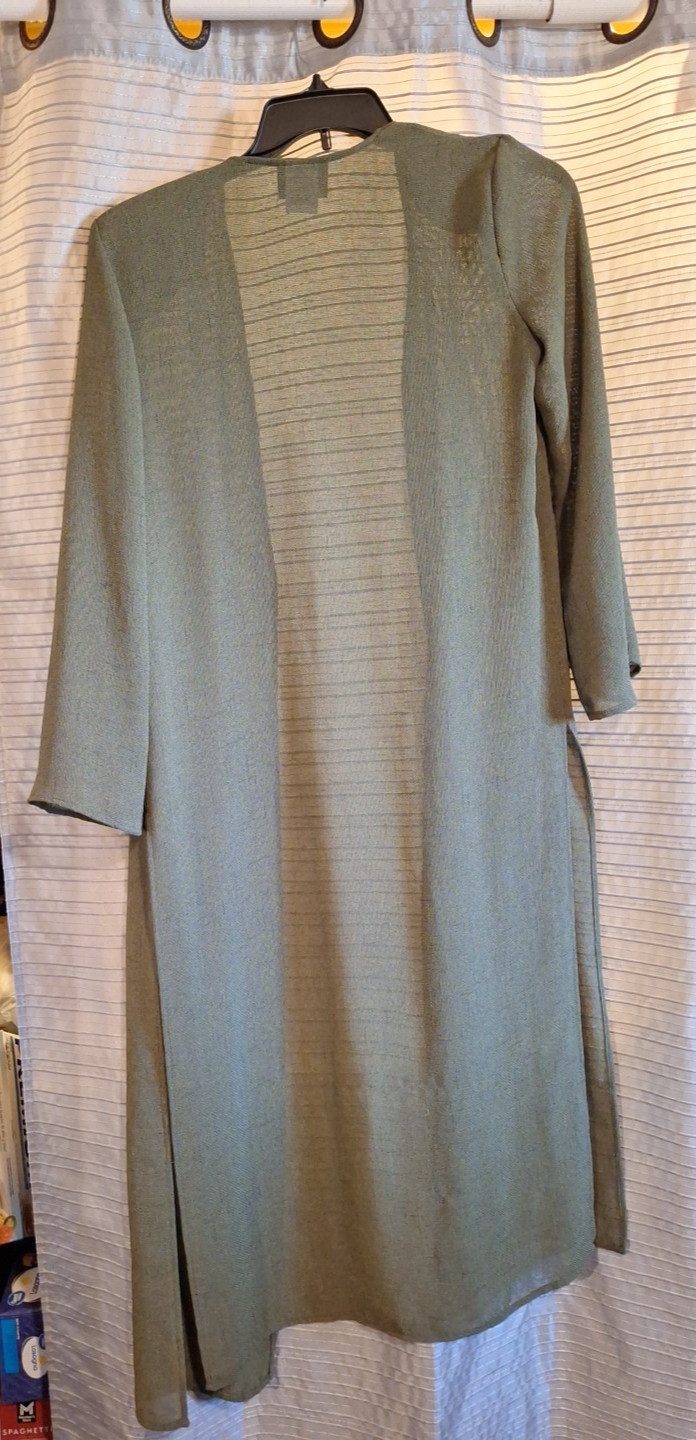 Vintage 2 Pc Dress Set/ Sheath Dress W/ Long Duster Jacket in Deep Sage Green