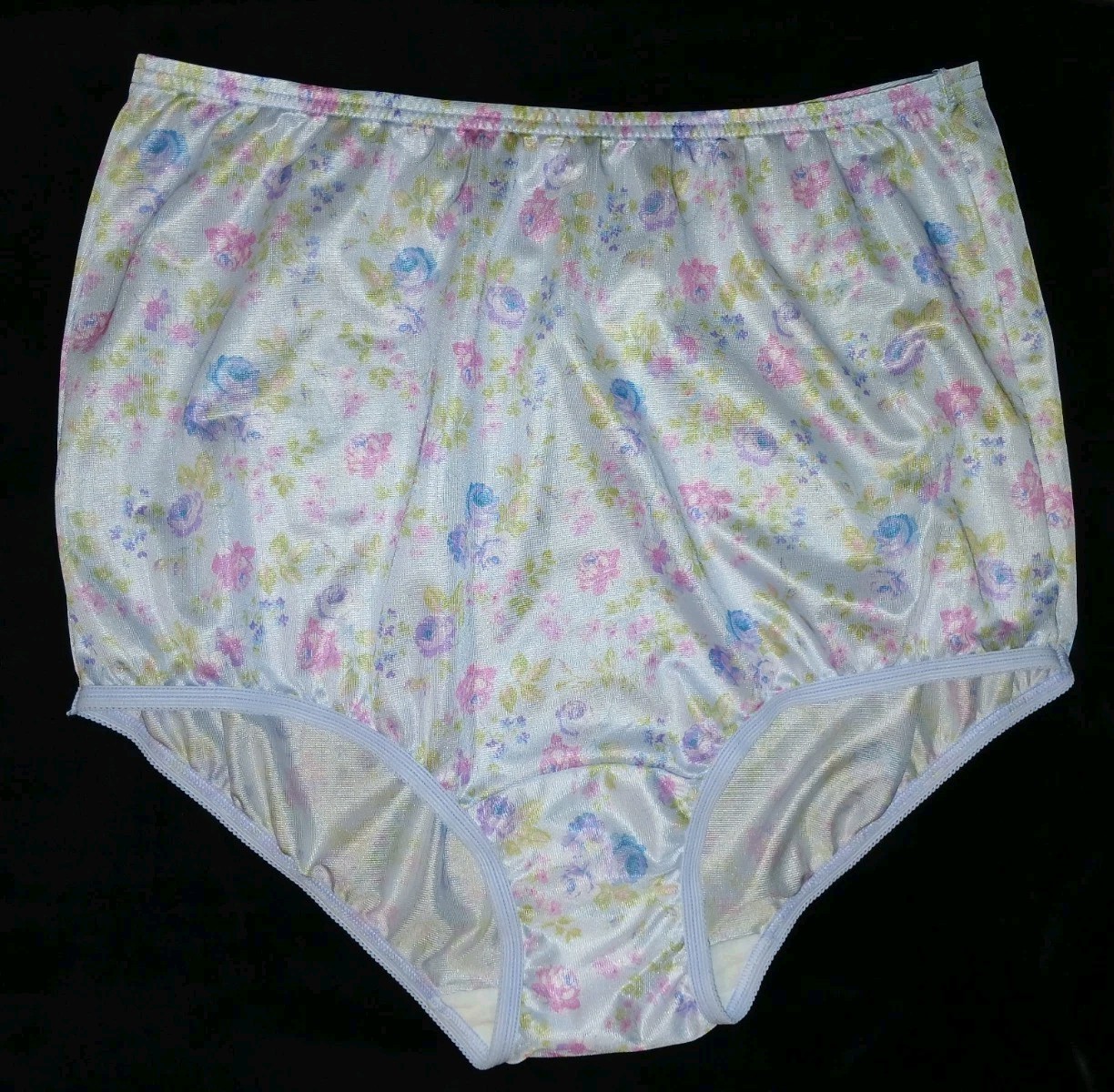 Vintage Vanity Fair Blue Floral Nylon Mushroom Gusset Sissy Granny Panties M 7