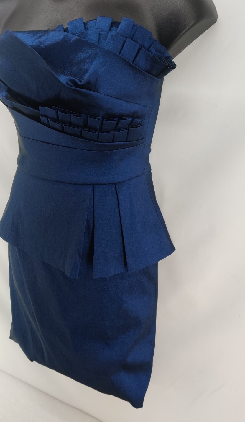 Vintage Diana Blue Metallic Strapless Party / Prom Dress Size XL (Runs Small)