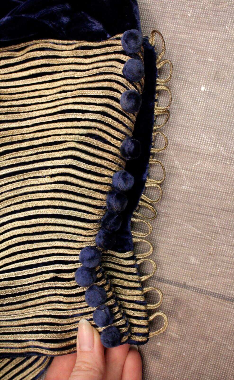 Vtg 30s Blue Velvet Maxi Dress W/ Gold Trim 1930s Fashion Originators Guild