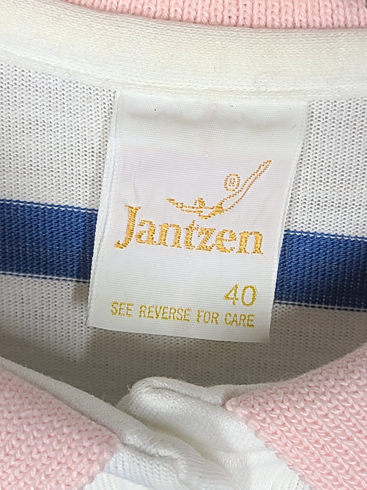 Vintage Womens Polo Shirt 1990s L XL Oversize Pink Stripes Jantzen Tennis Sports