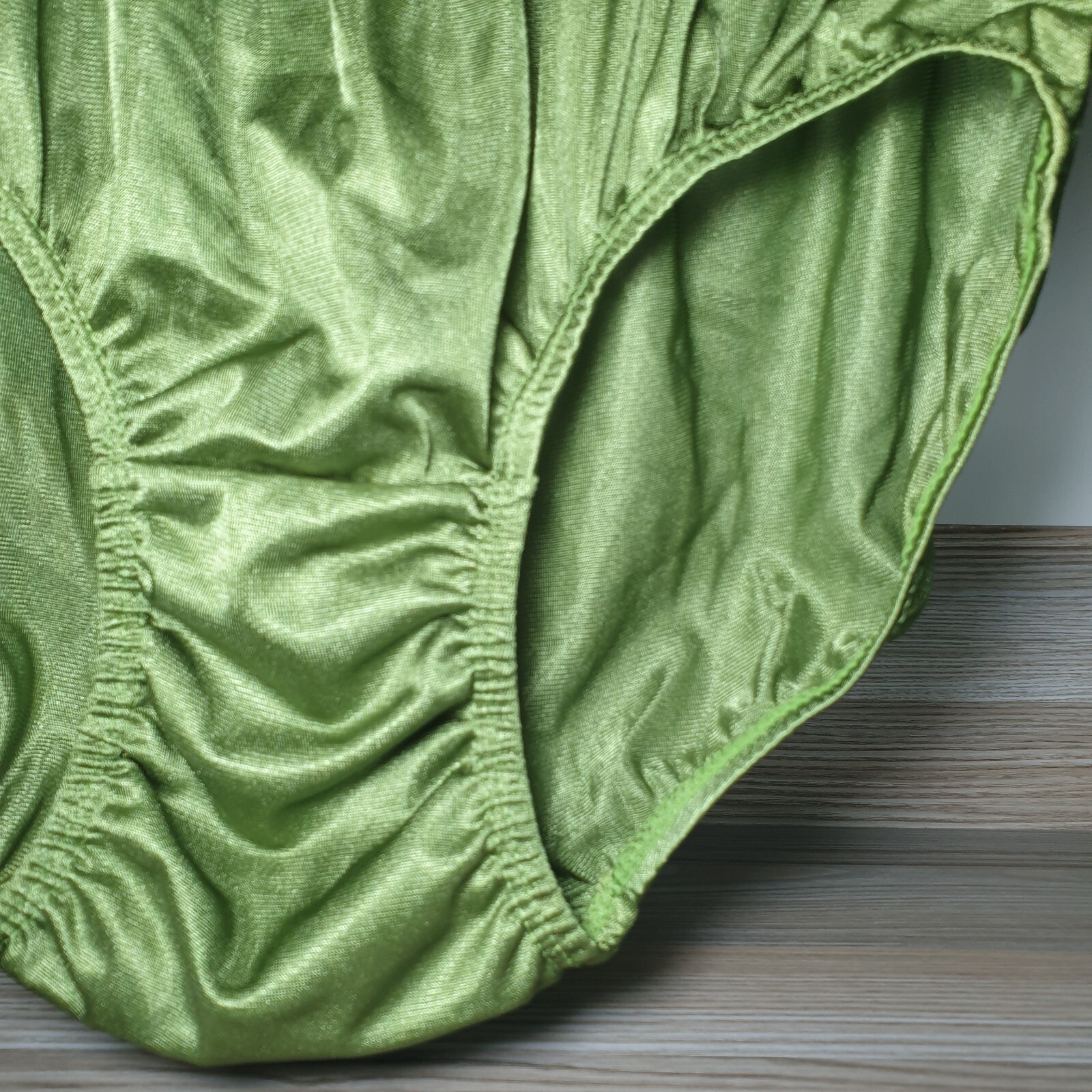 VTG Silky Nylon Panty Olive Green Granny Double Gusset Brief Sz 10-11 Hip 48-52″