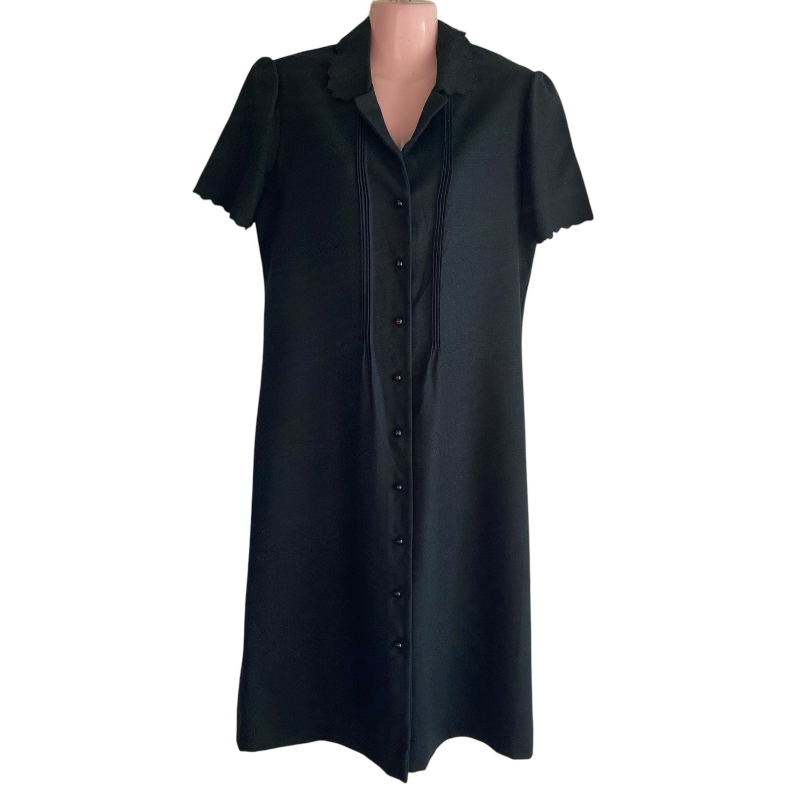 Vintage Parade NY Shirt Dress Size 10 Black Linen Short Sleeve Knee Length
