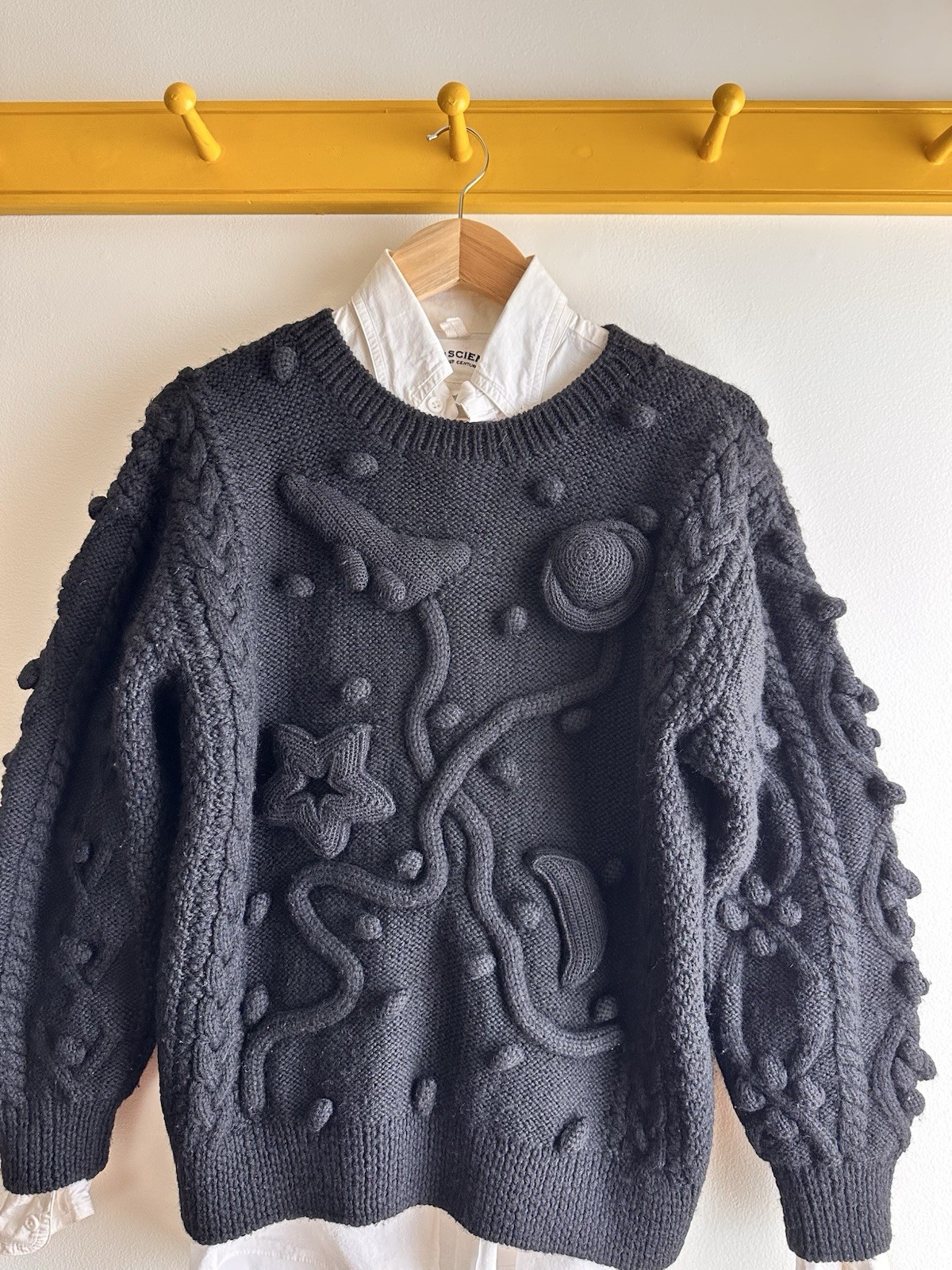ISSEY MIYAKE I.S. Sport vintage stars, moon, planet 3D popcorn crewneck sweater