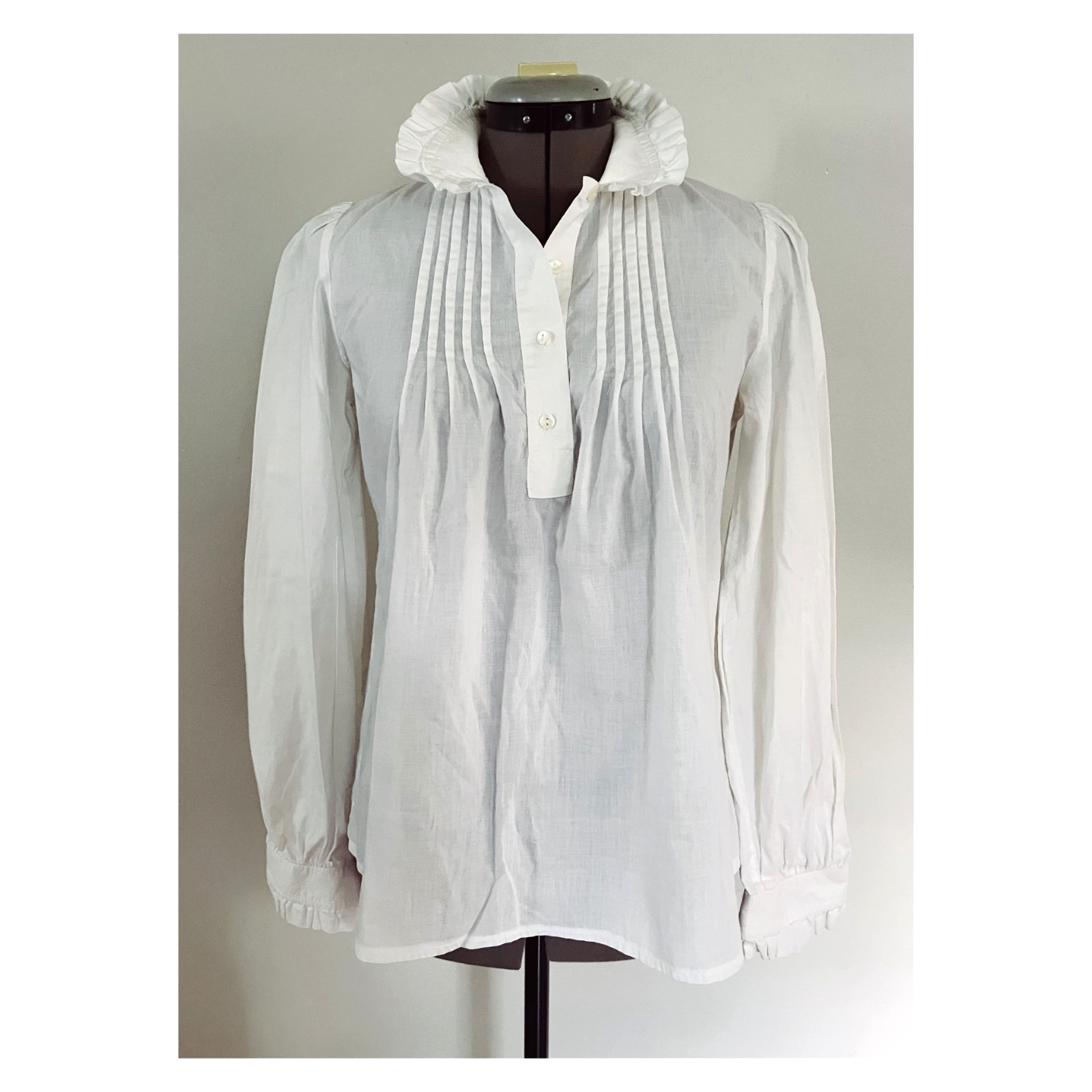 VTG Laura Ashley Sz S Irish Cotton Pintuck Ruffleneck Popover Blouse