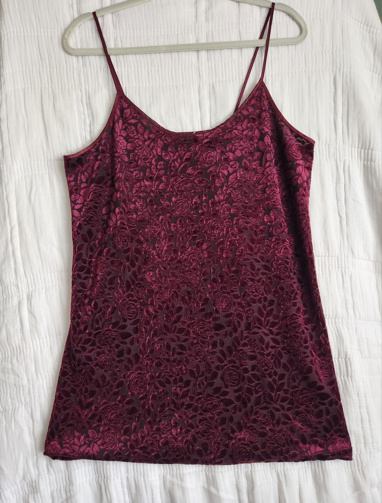 Vintage 90s Vasarette Velvet Floral Slip Dress Babydoll Lingerie Medium Red