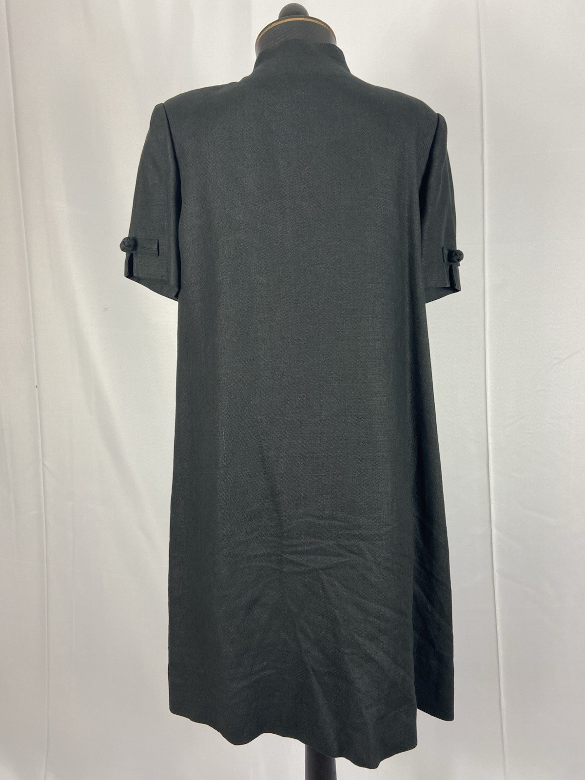 WILLIAM PEARSON Vintage Size 10 Black Linen Mandarin Collar Shirt Dress