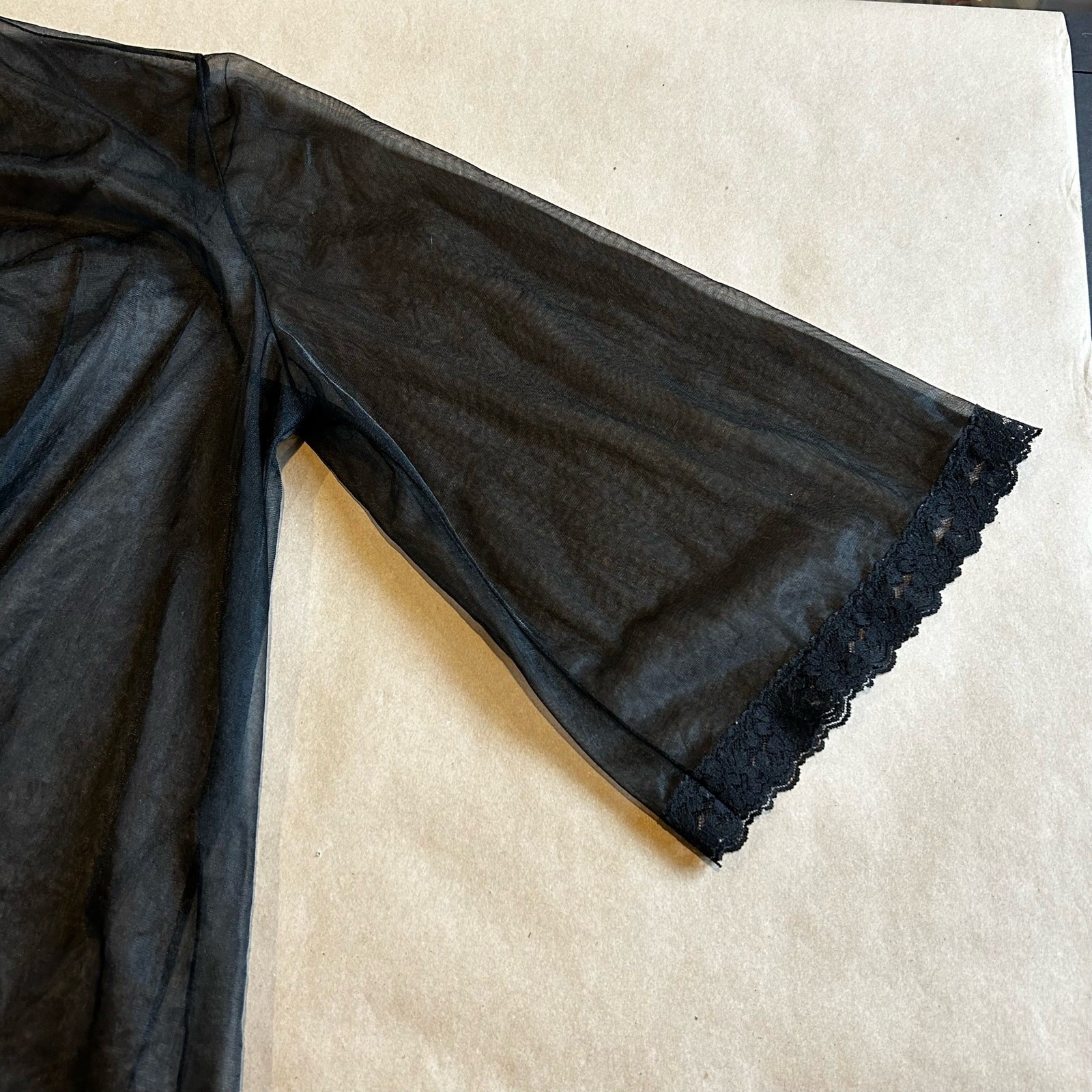 Vintage Black Sheer Lace Bell Sleeve Boudoir Jacket Pin Up Lingerie S/M