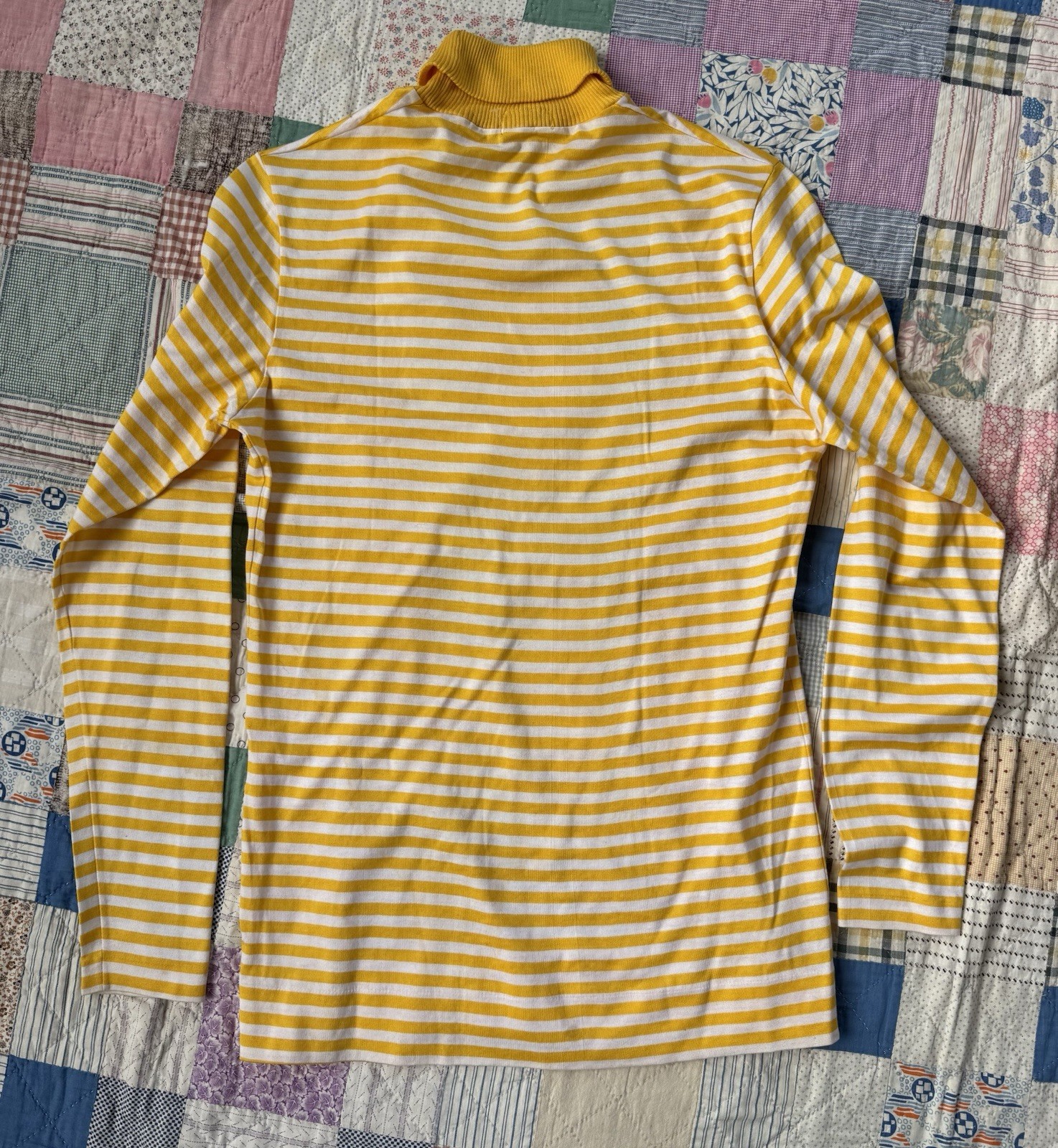 Vintage 1960s Striped Turtleneck Saks Fifth Avenue Yellow Long Sleeve T Shirt