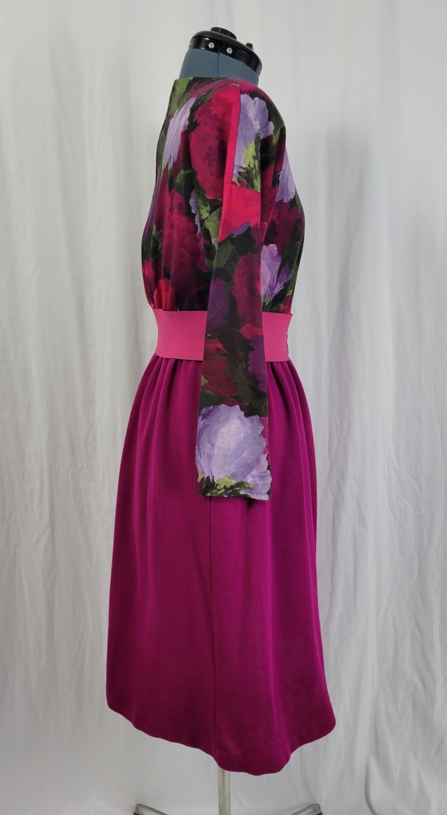 Vintage EJM Petites Pink/Purple/Green Floral Top w Magenta Skirt Size 6P